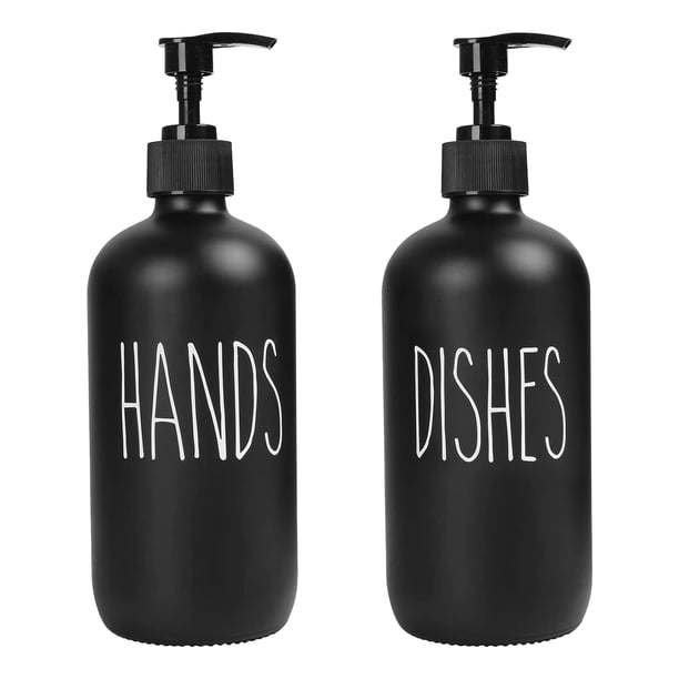 Juego de 2 Dispensadores de JabóN, Contiene un Dispensador de JabóN para Platos y un Dispensador de JabóN de Vidrio de 16 Oz con Bomba (Negro)