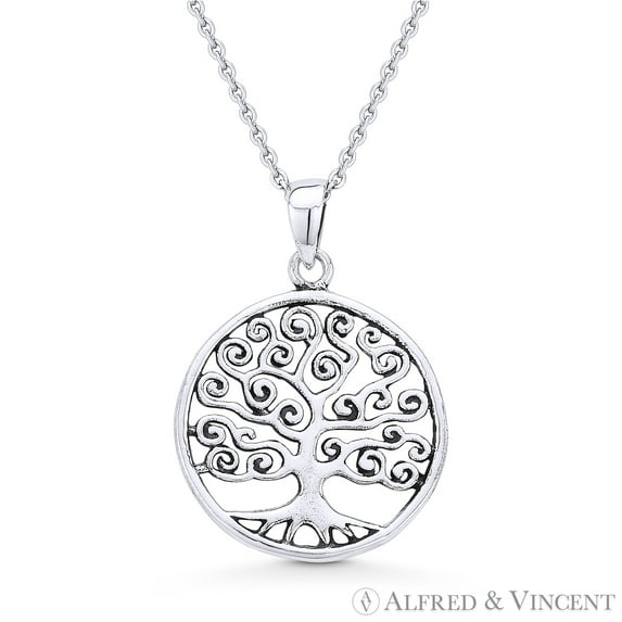 Antique-Finish Tree-of-Life Charm Pendant in .925 Sterling Silver