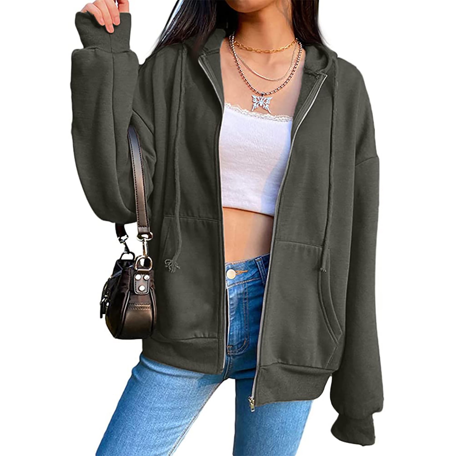 Louatui Women Fashion Hoodie Long Sleeve Hooded Stars Sweatshirt Jacket  Outwear with Pockets (Black, L) at  Women's Clothing store