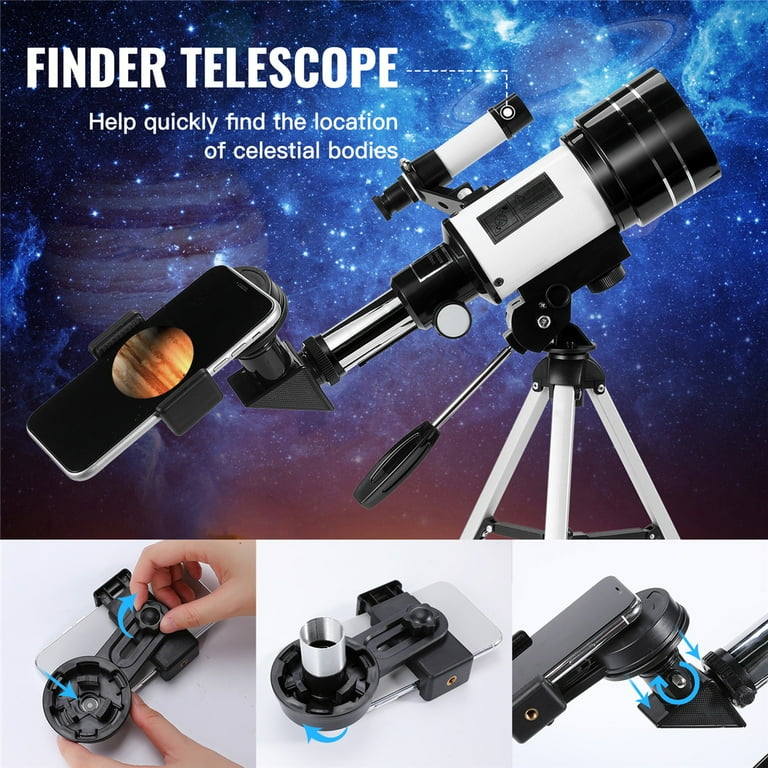 15X-150X Telescopio Astronómico Refractor Portátil de 70 mm con