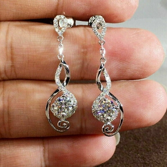 1.20Ct Round Cut Lab Created Diamond Drop/Dangle Earrings 14K White Gold Plated
