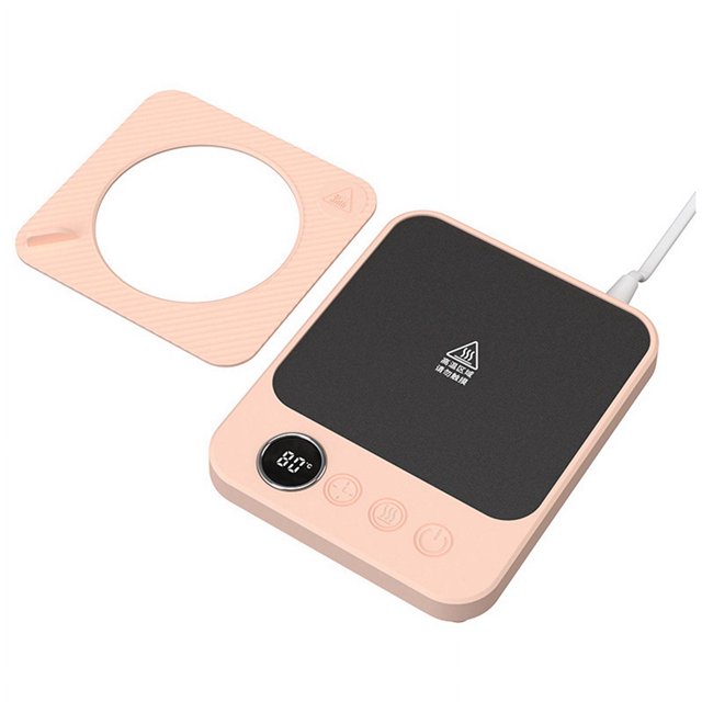 Calentador de taza de café para escritorio, color rosa, enchufe estadounidense