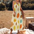 thumbnail image 2 of Autumn Harvest Maple Leaves Thanksgiving Sleeveless Dress Women's Luxury Party Dress Birthday Dresses for Women, 2 of 7