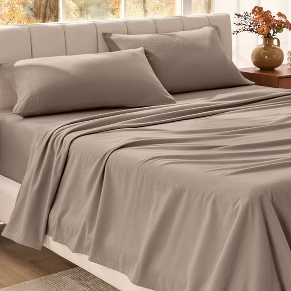 Bare Home Organic Flannel Sheet Set - 100% Organic Cotton - Deep Pocket - 4-Pieces - King, Taupe
