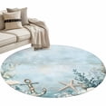 thumbnail image 2 of 3ft Round Rug, Blue Coastal Non-Skid Rubber Backing Large Area Rugs - Living Room Bedroom Home Office, Beach Nautical Anchor Starfish Botanical Indoor Floor Mat Carpets Washable Rug, 2 of 9