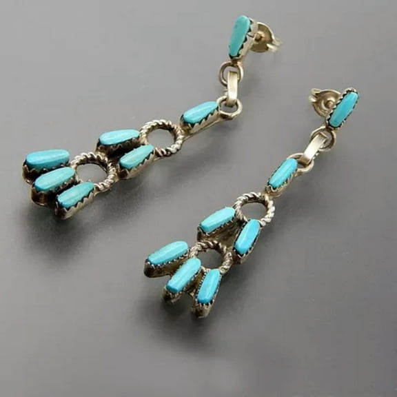 K-KED Vintage Silver Dangle Drop Earrings Women Hook Turquoise Delicate Jewelry Ear Gifts-Style 6