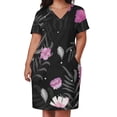 thumbnail image 3 of Womens Casual Dresses Black Background Pink Floral Pattern Short Sleeve Dress Summer Dresses for Women 2025, 3 of 6