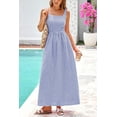 thumbnail image 4 of PRETTYGARDEN Women's Summer Spaghetti Strap Maxi Dresses Plaid Square Neck A Line Casual Beach Vacation Long Sundress, 4 of 8