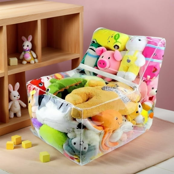 17.72"x23.62"x23.62" Clear Bean Bag Chair Cover (No Filler) for Stuffed Animal Storage, 3 Hidden Zippers Toy Organizer, Transparent Material, Plush Storage Toys DIY, Clear
