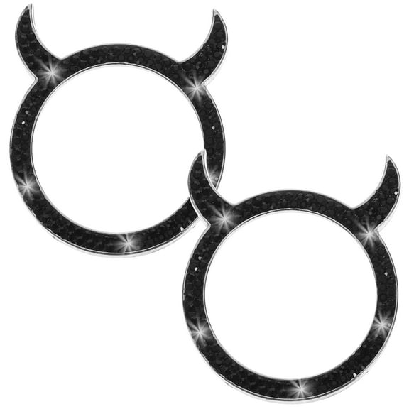 LEORX 2pcs Button Cover Push Button Start Cover Black Alloy Rhinestone Design Car Ignition Start Decorative Rings