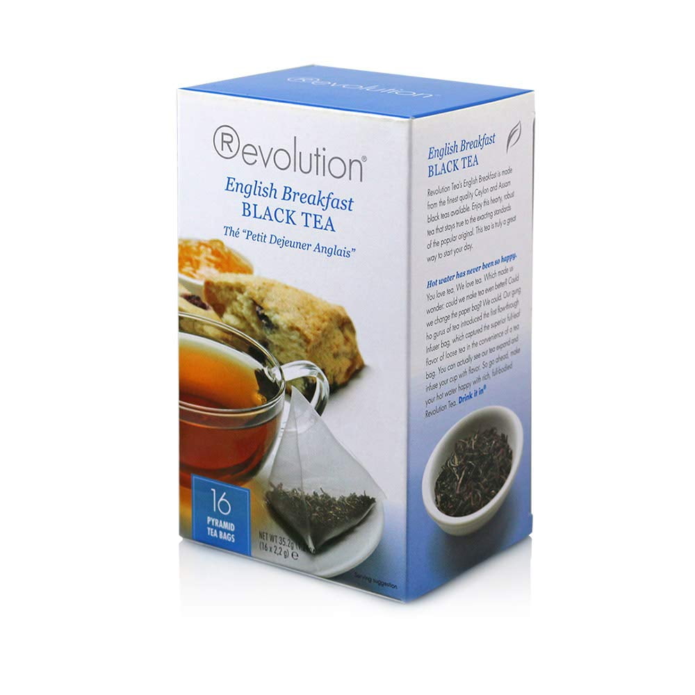 Revolution Tea English Breakfast Black Tea Premium Full Leaf Infuser Stringless Teabags Energy Boost 16 Bags Each 6 Pack Walmart Com