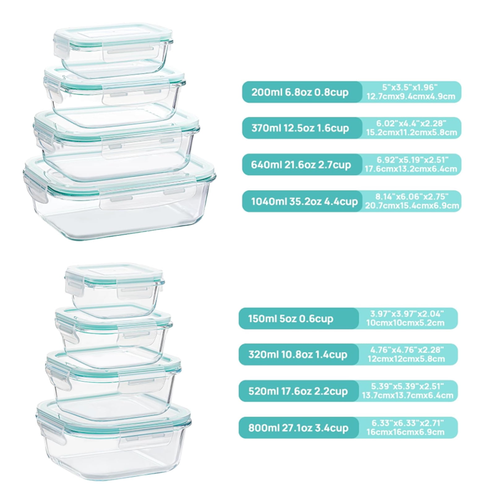 stusgo 16 Pcs Glass Food Storage Containers with Lids, Airtight BPA-Free Leakproof Meal Prep Containers, Microwave Oven Freezer Dishwasher Safe Stackable Lunch Boxes（8 Pack,Green）