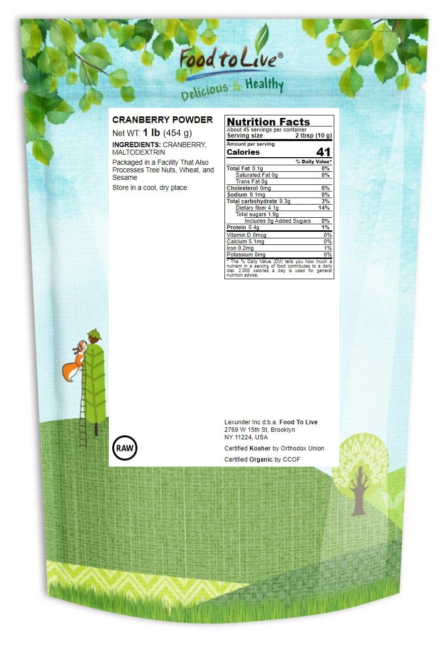 Cranberry Juice Powder, 1 Pound – Spray-Dried Powder Made from Whole Fruits – by Food to Live