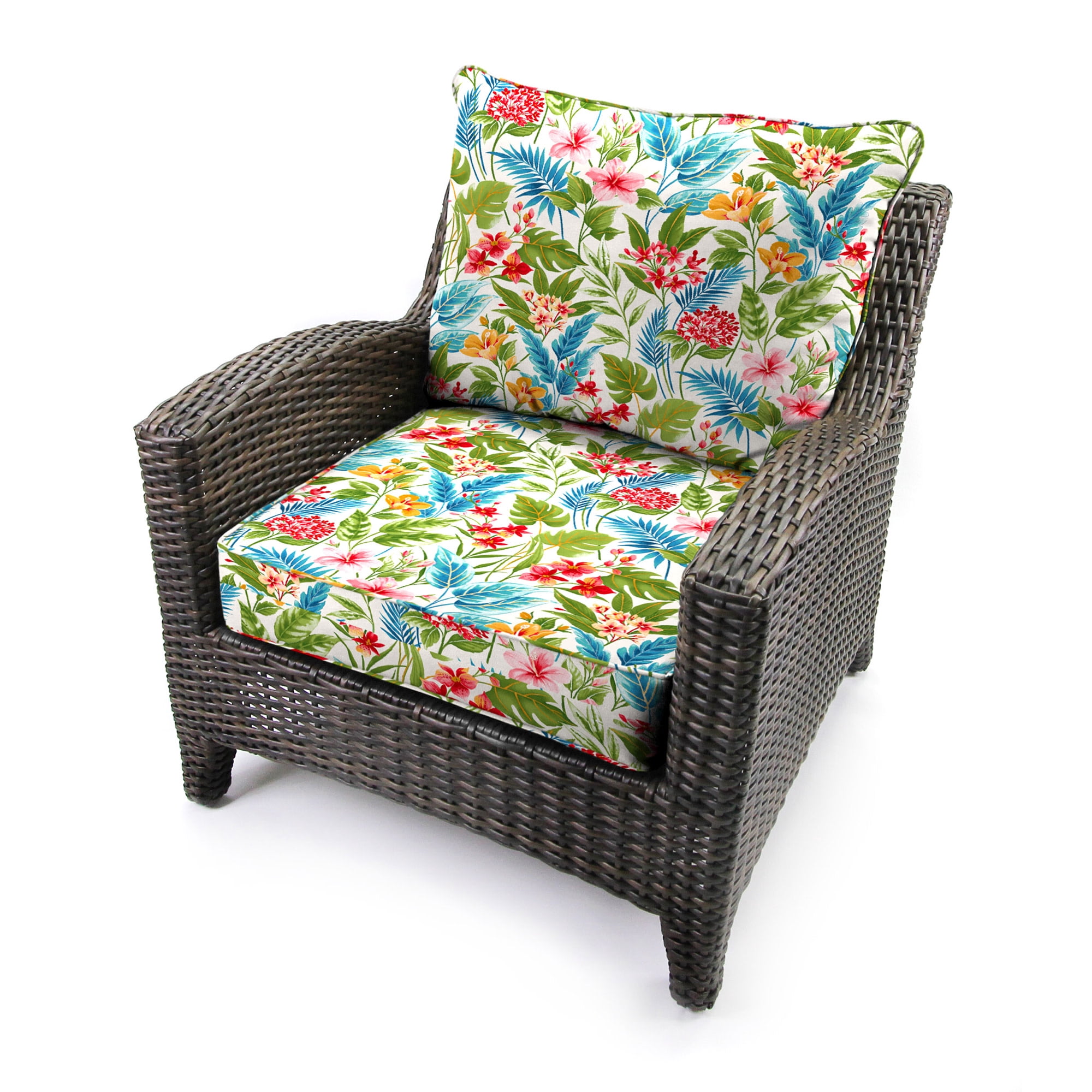 Jordan Manufacturing 46.5" x 24" Carena Multi White Floral Rectangular Outdoor Deep Seat Chair Cushion Set with Welt