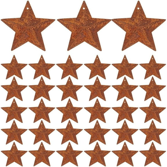 1Bags 60PCS 1.5" Rusty Metal Barn Star Vintage Primitives Country Decor Tin Steel Stars with Holes Rustic Ornament Original Retro Accents for Patriotic 4th of July Xmas Farmhouse Decor