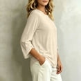 thumbnail image 4 of ClodeEU Women's Crew Neck 3/4 Sleeve Blouse,Solid Casual Loose Fit Basic Top Beige,Women's Plus L, 4 of 7