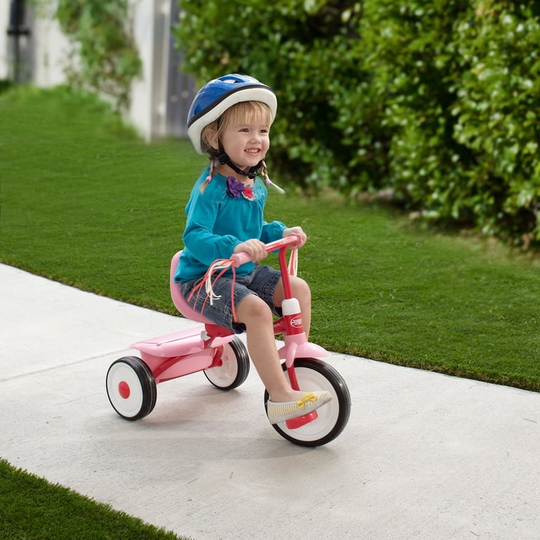 Radio Flyer Fold 2 Go Pink Trike for Kids with Storage Bin and