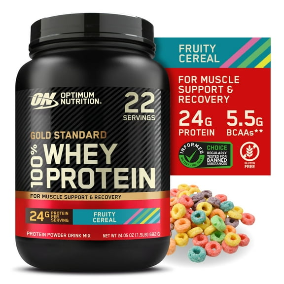 Optimum Nutrition Gold Standard 100% Whey Protein Powder, Fruity Cereal, 1.5 lb Tub, 22 Servings