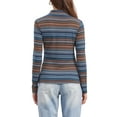 thumbnail image 3 of INSPIRE CHIC Women's Blouse Slim Fit Turtleneck Pleated Front Long Sleeve Knit Top 3XL Blue Striped, 3 of 6