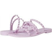 Steve Madden Skyler-J Lilac Leather Studded Strappy Slip On Square Toe Flat Sandal (8.5, Lilac)