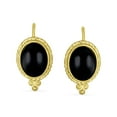 thumbnail image 2 of Bling Jewelry Womens Black Onyx Cable Edge Oval Gemstone Drop Earrings Gold Plated .925 Silver, 2 of 4