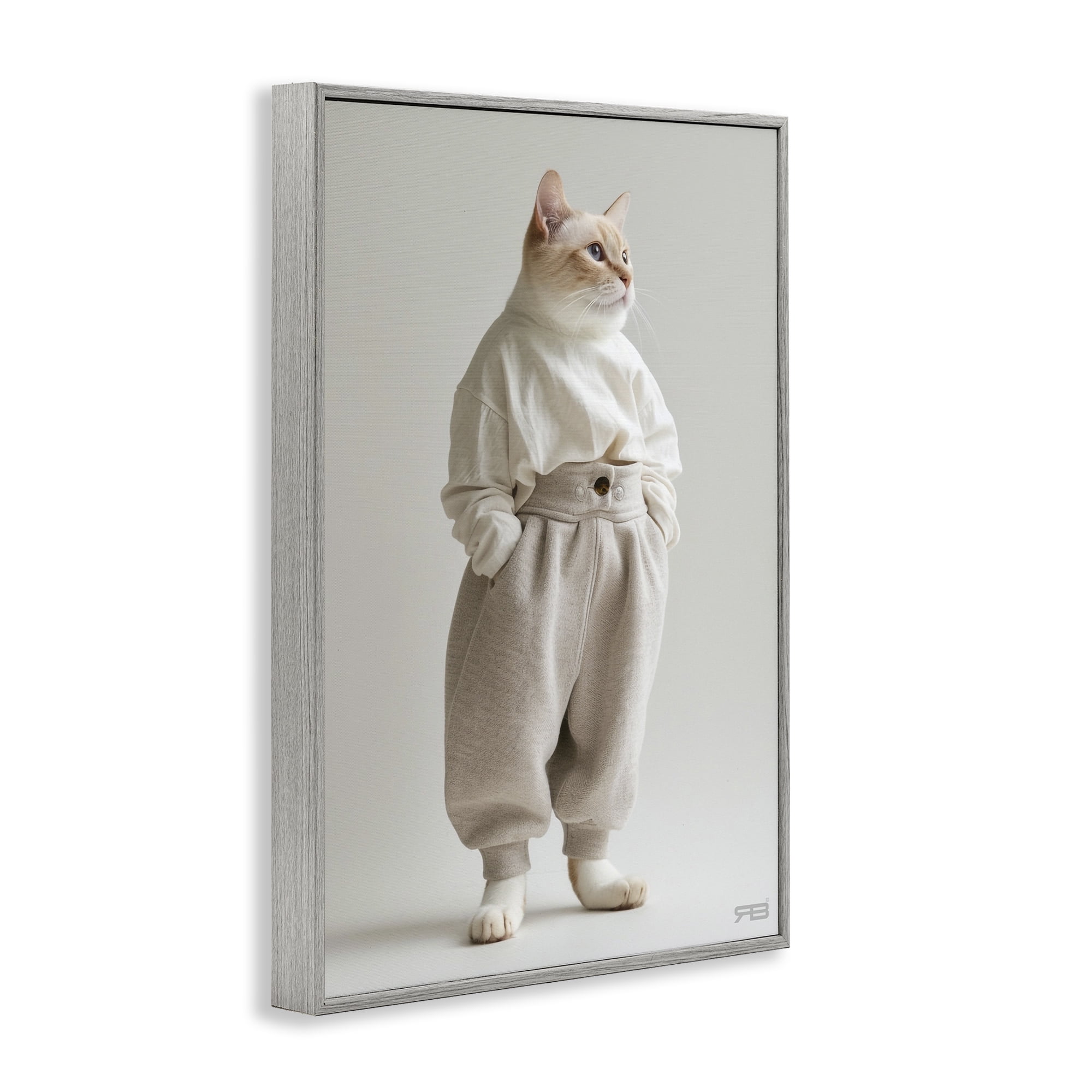 Stupell Industries Trendy Fashion Cat Animals & Insects Painting Gray Framed Art Print Wall Art, 16 x 24