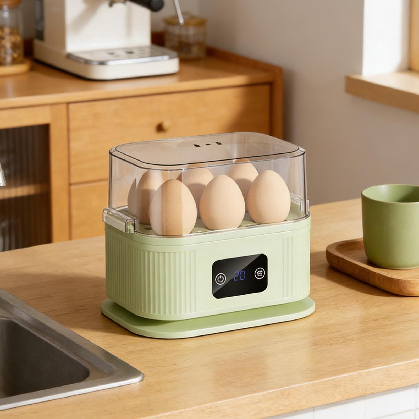 Rapid Egg Cooker Electric 6 Eggs Capacity, Soft, Medium, Hard Boiled, Poacher, Omelet Maker Egg Poacher With Auto Shut-Off, BPA Free,Green