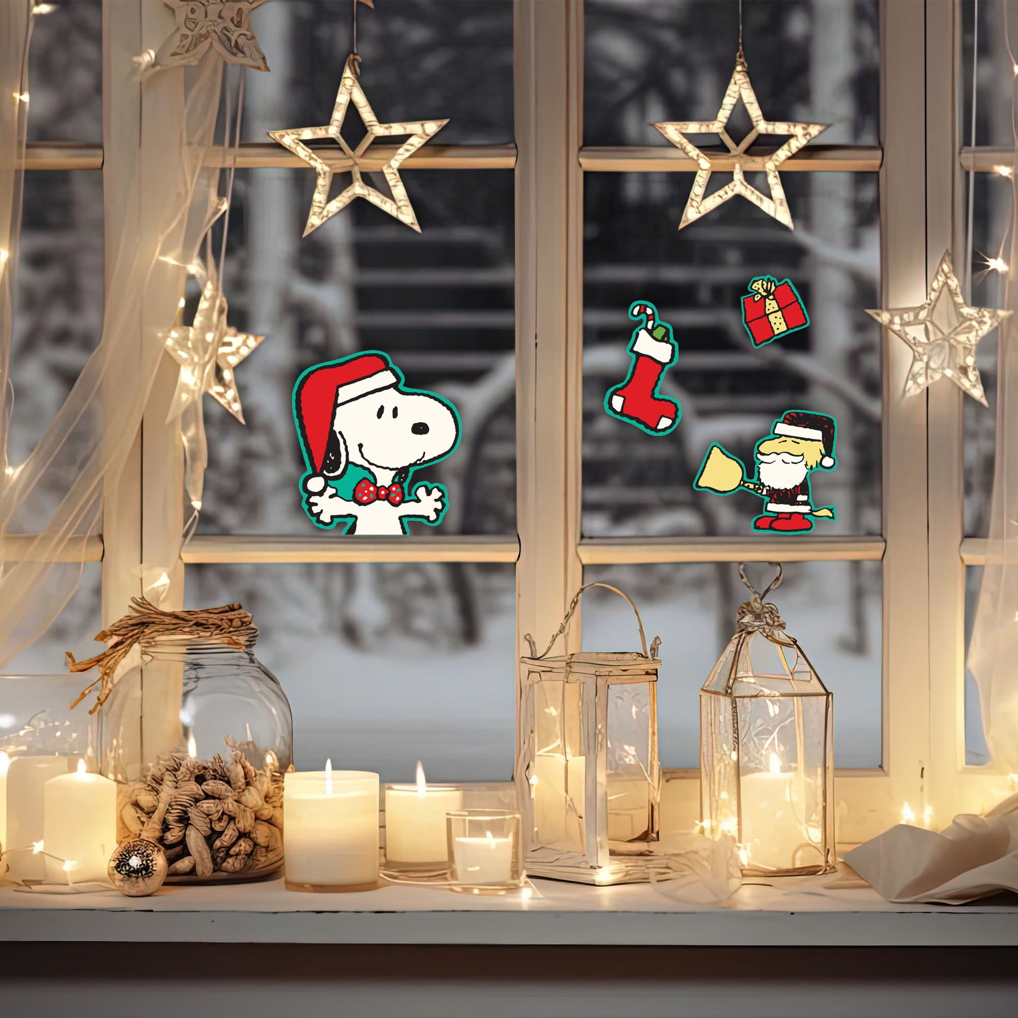 Peanuts Snoopy Christmas Static Window Clings Decor for Vehicles, 4-Piece Set
