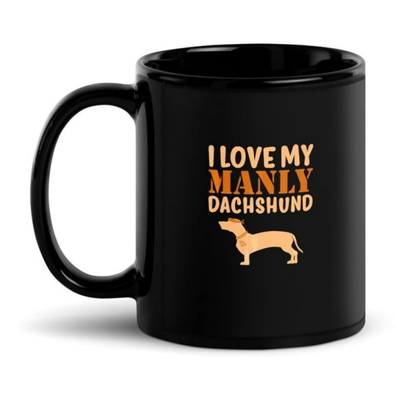 Black Glossy Mug, Dachshund Canine Pet Boy Dog Gender Reveal Manly , M-9906 (11 oz)