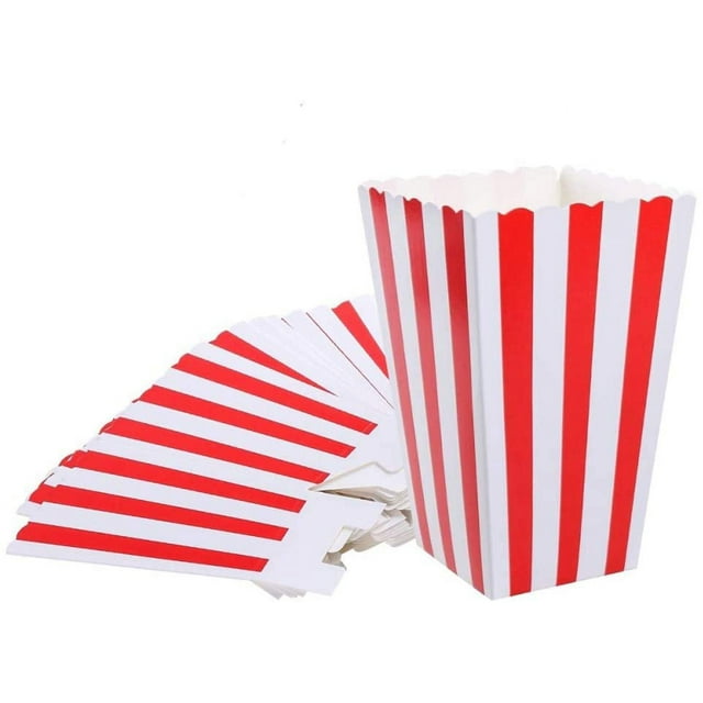 60pcs Boîtes de Pop-Corn Rayées Rouges - Fêtes de Carnaval Mini Pop-Corn en Papier et des Récipients de Bonbons, des Fournitures de Fête pour les Soirées Cinéma