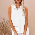 thumbnail image 2 of Ecqkame Women's Cotton Linen Tops Sleeveless Turndown Collar Button Down Shirts Summer Solid Color Business Casual Blouses 02-White S, 2 of 6