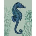 thumbnail image 2 of Fab Funky 15x18 Black Ornate Wood Framed with Double Matting Museum Art Print Titled - Blue Seahorses on Light Green Sage a, 2 of 4