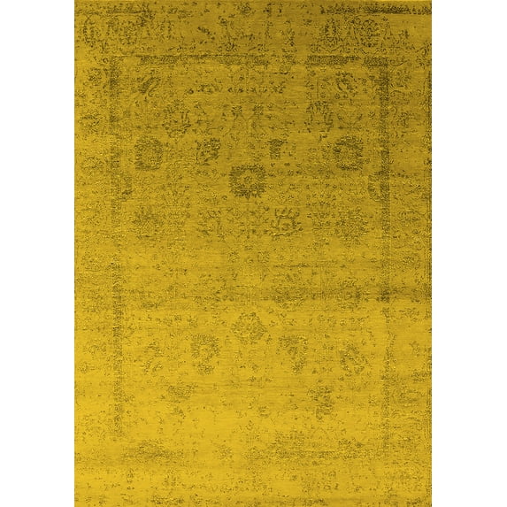 Ahgly Company Machine Washable Indoor Rectangle Oriental Yellow Industrial Area Rugs, 6' x 9'