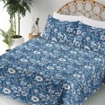 thumbnail image 3 of Ambesonne Blue Floral Fitted & Flat Sheet with Shams 4 Pcs Set, Ethnic Meadow Daisy Art, Queen, Dark Sky Blue and White, 3 of 5