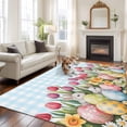 thumbnail image 3 of Easter Area Rug 6x9 Washable Rug Non Slip Spring Bunny Colorful Eggs Tulip Flowers Blue Check Large Area Rug Soft Stainresistant Indoor Floor Carpet for Living Room Bedroom Home Office Dining Room, 3 of 8