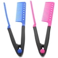 thumbnail image 1 of 2 peines en forma de V para alisar el cabello, peine de peluquería para mujer (rosa y azul), 1 of 8