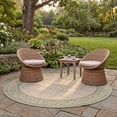 thumbnail image 3 of Safavieh Courtyard Gaus Oriental Indoor/Outdoor Area Rug, Natural/Olive, 5'3" x 5'3" Round, 3 of 9
