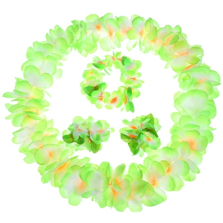 

1 Set 4pcs Hawaiian Garland Necklace Bracelets Thicken Tropical Beach Party Fancy Accessaries (Green)