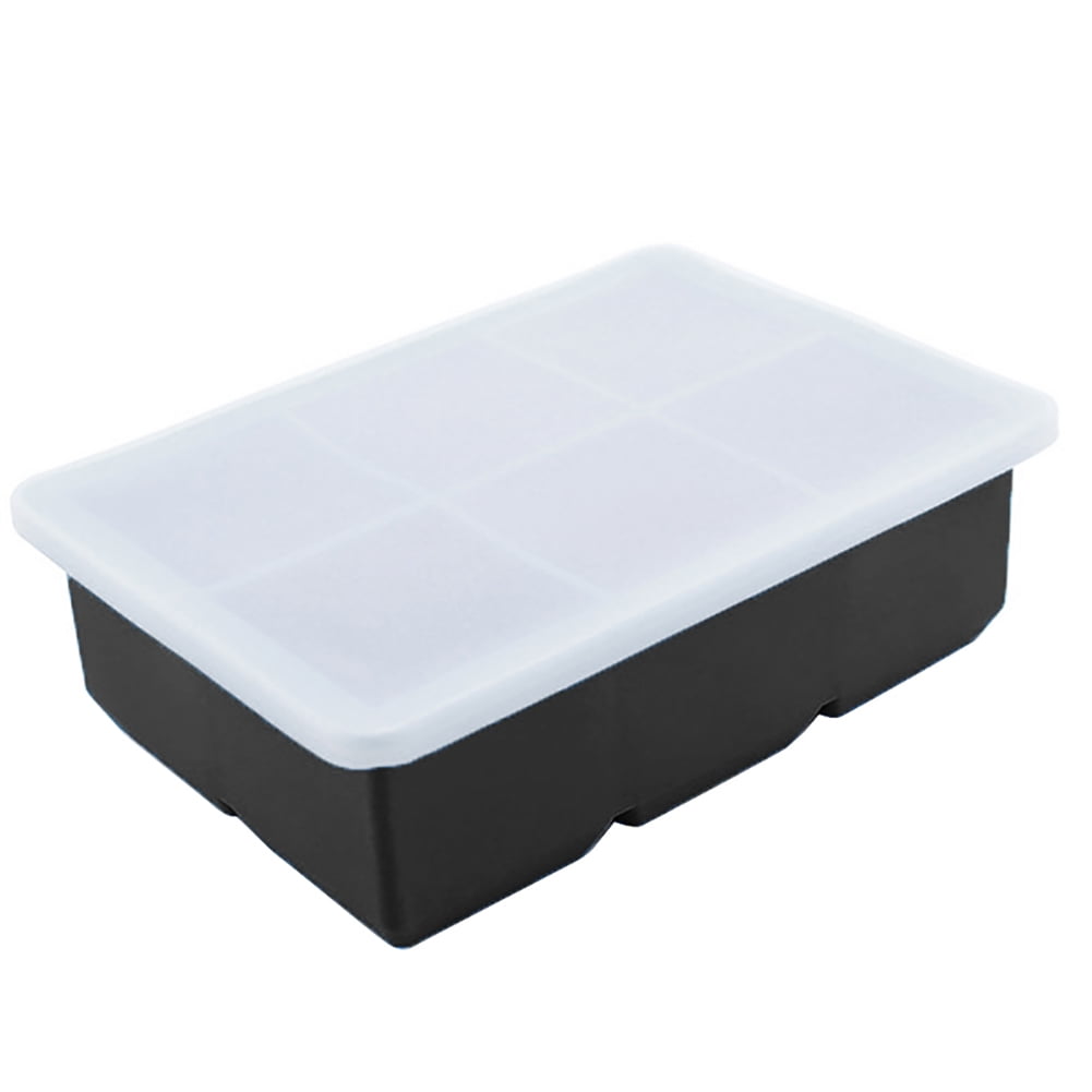 Shulemin Food Grade Silicone 6 Grids Square Ice Cube Tray Maker Mold  Container with Lid,Black