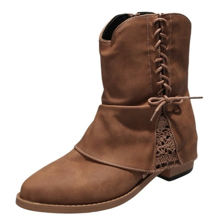 DVKOVI Women Cowgirl Boots Women Ankle Boots Side Zipper Boots for Women Ankle Boots Short Boots Single Shoes for Ladies Casual Shoes Low Heel Cowboy Boots for Women Brown 41