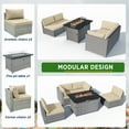 thumbnail image 6 of EAGLE PEAK 5 Piece Outdoor Wicker Patio Furniture Set with Fire Table, PE Rattan Sectional Conversation Sofa Set with Seating for 4 People, Beige, 6 of 8
