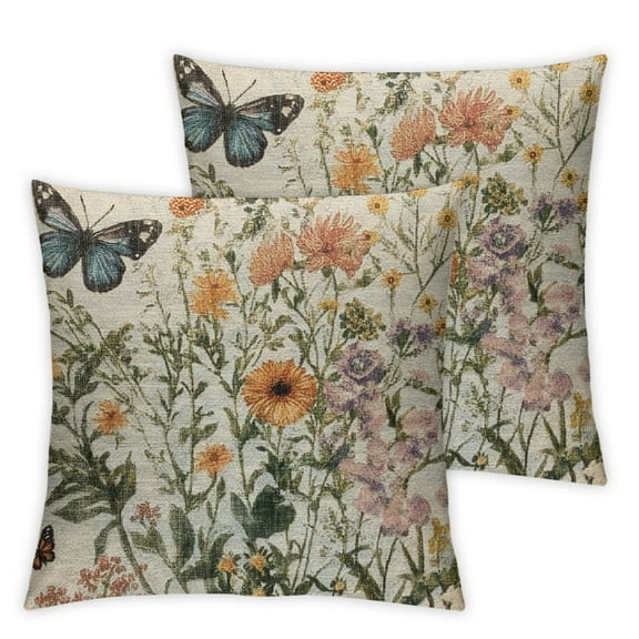 Spring Pillow Covers Set of 2,Sage Green Wild Flower Plant Throw Pillows Case,Seasonal Floral Outdoor Decorative Square Farmhouse Decor Cushion Covers for Home Sofa Bed Couch