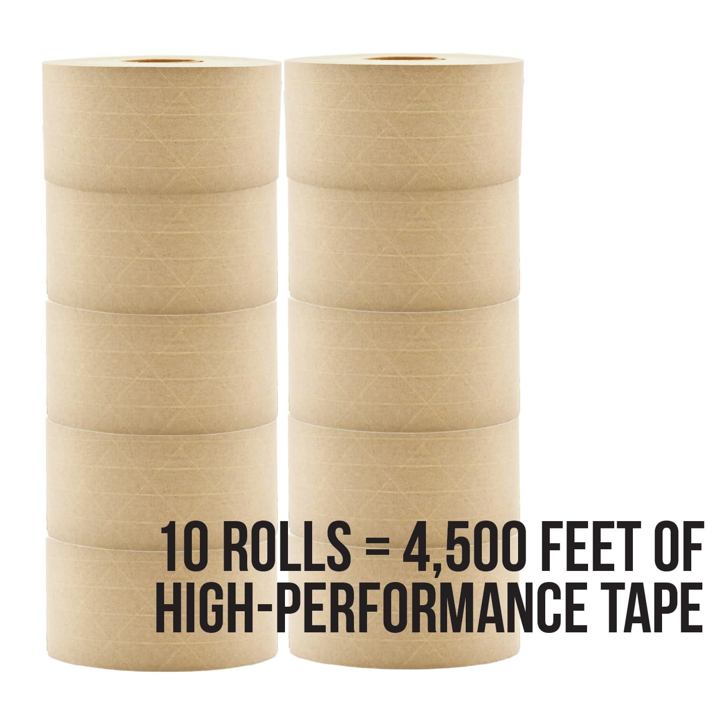 LAUCO 3" x 450' Gummed Paper Tape – Water Activated Kraft Packing Tape for Shipping & Heavy Duty Packaging – Tamper Evident Brown Gum Tape with Fiberglass Support – 10 Rolls, Biodegradable