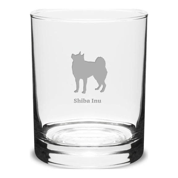 ShibaInu Deep Etched 14 oz Classic Double Old Fashion Glass