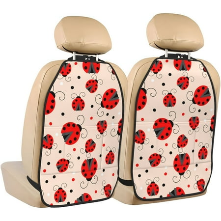 Zeuib Red Ladybug Print Anti-kick Storage Mat for Car Seats 2 Pcs Car BackSeat Organizer Kick Mat Seat Protector Car Travel Accessories Backseat Protector Cover with Storage Bag