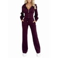 thumbnail image 2 of Women'S Fall Winter Hooded Zip Up Jacket Slim Fit Solid Color Two Piece Set Casual Outfit Wine Red S, 2 of 8
