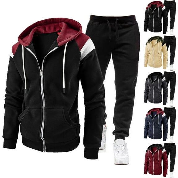 VBTAPA Men's Color Block Tracksuit Full Zip Hoodie Sweatsuit Jogging Matching Set 2 Piece Casual Athletic Outfits Hooded Jacket Pants Suit Sets Navy XL