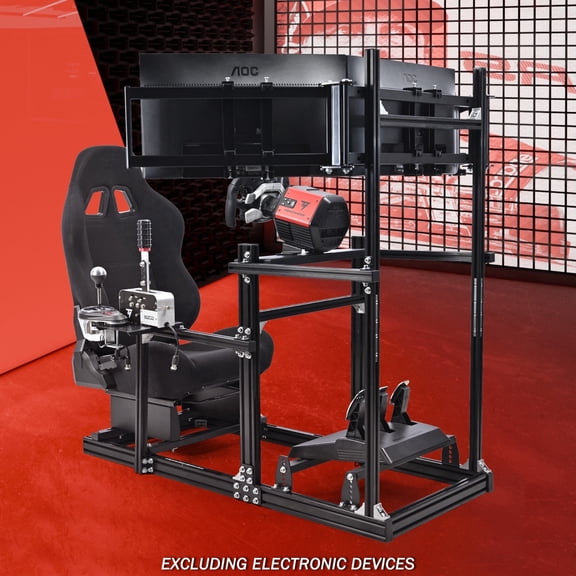 Supllueer 3060 Aluminum Racing Simulator Cockpit with Seat & Triple TV Stand Fit Logitech Thrustmaster PXN Fanatec Moza