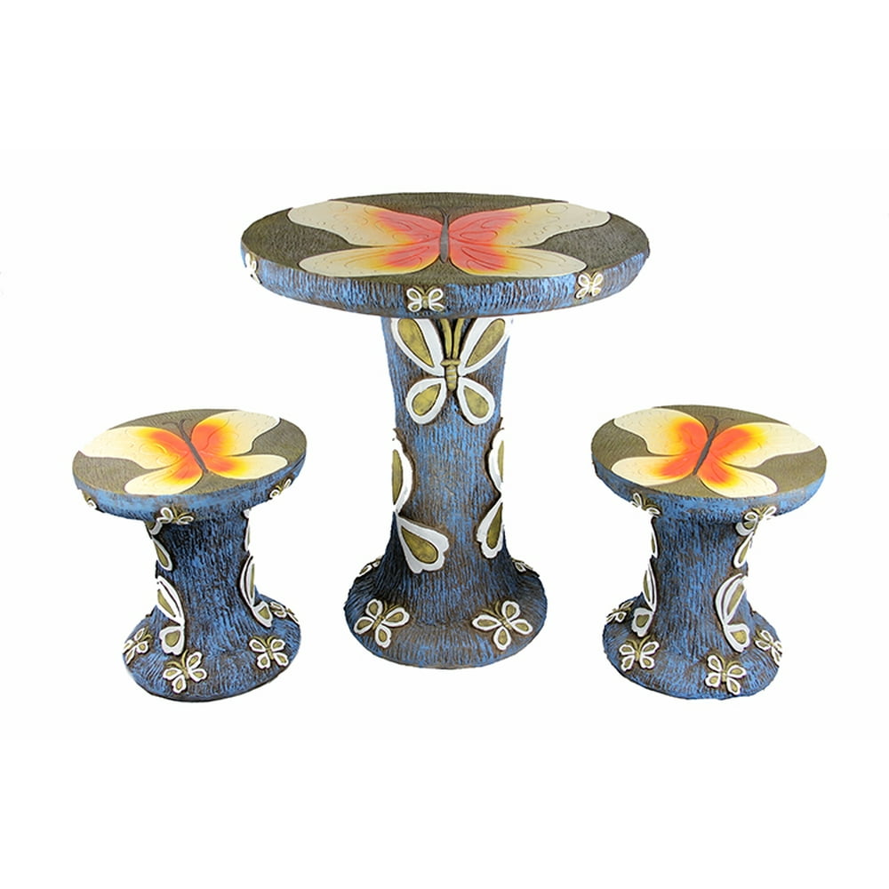 3pc Blue Butterfly Table and Chair Novelty Garden Patio Furniture Set
