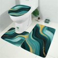 thumbnail image 2 of Teal Gold Marble Wave Pattern Bathroom Rugs Sets 3 Piece,Toilet Cover Set,Absorbent Non Slip Bathroom Mats Sets with U-Shaped Contour Rug Toilet Rug Set, 2 of 5